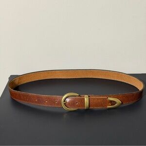 Vintage brown leather patina belt with solid brass hardware size 28